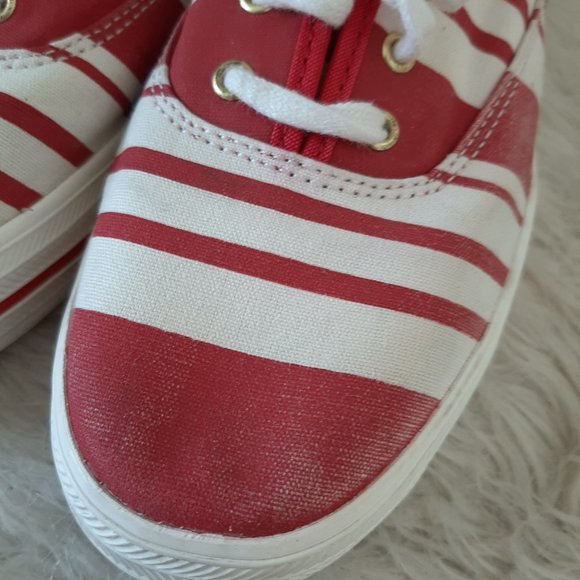 Keds X Kate Spade Red and White Striped Lace Up Sneakers - Picture 7 of 11